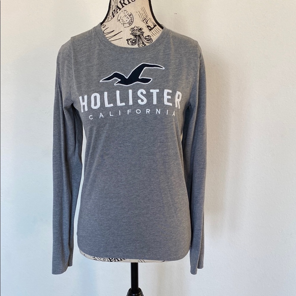 Hollister Gray Fitted Long Sleeve T-Shirt